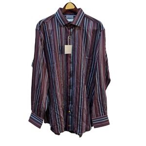 Thomas Dean Mens Button Down Long Sleeve Cotton Stripe Shirt Size XXL